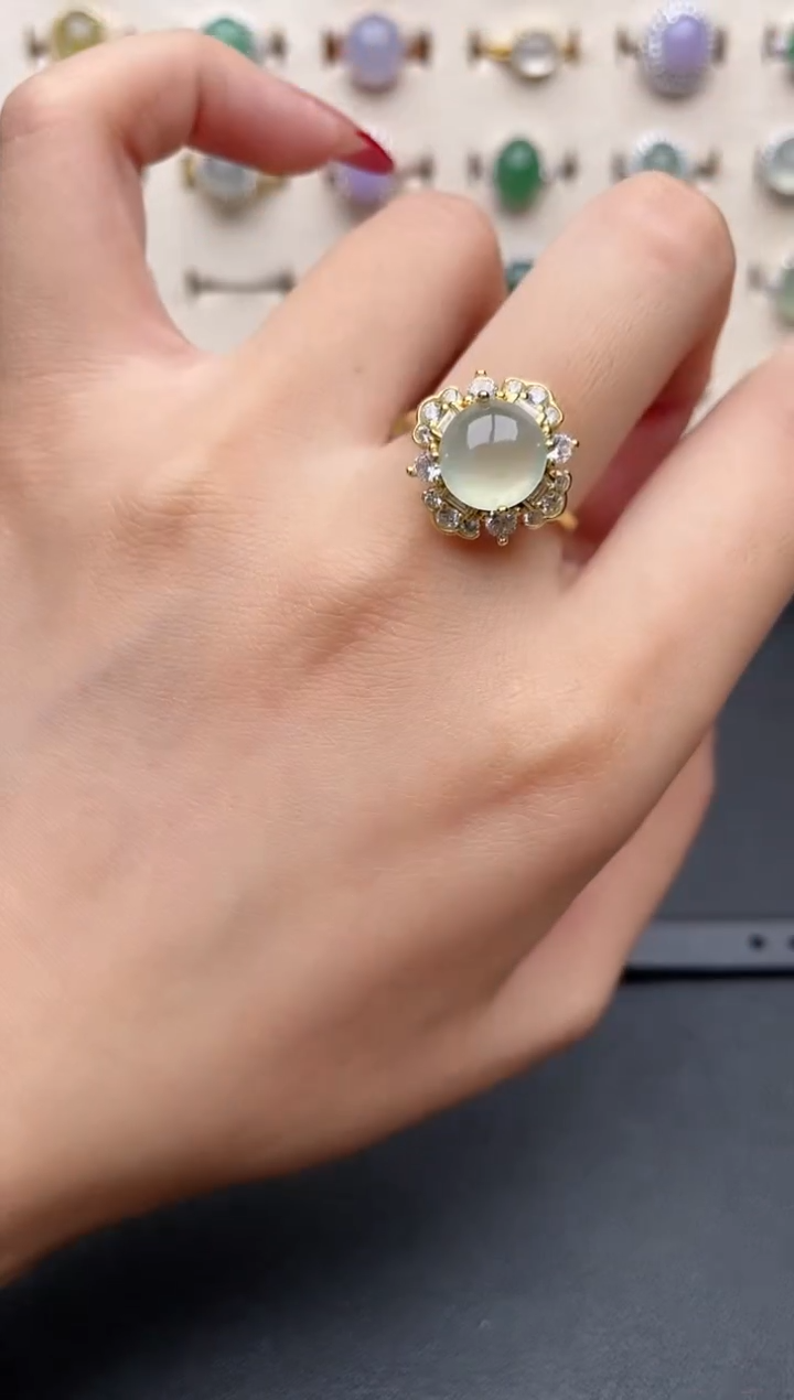 【闪购商品】翡翠戒指银S925镶嵌一物一证一礼盒