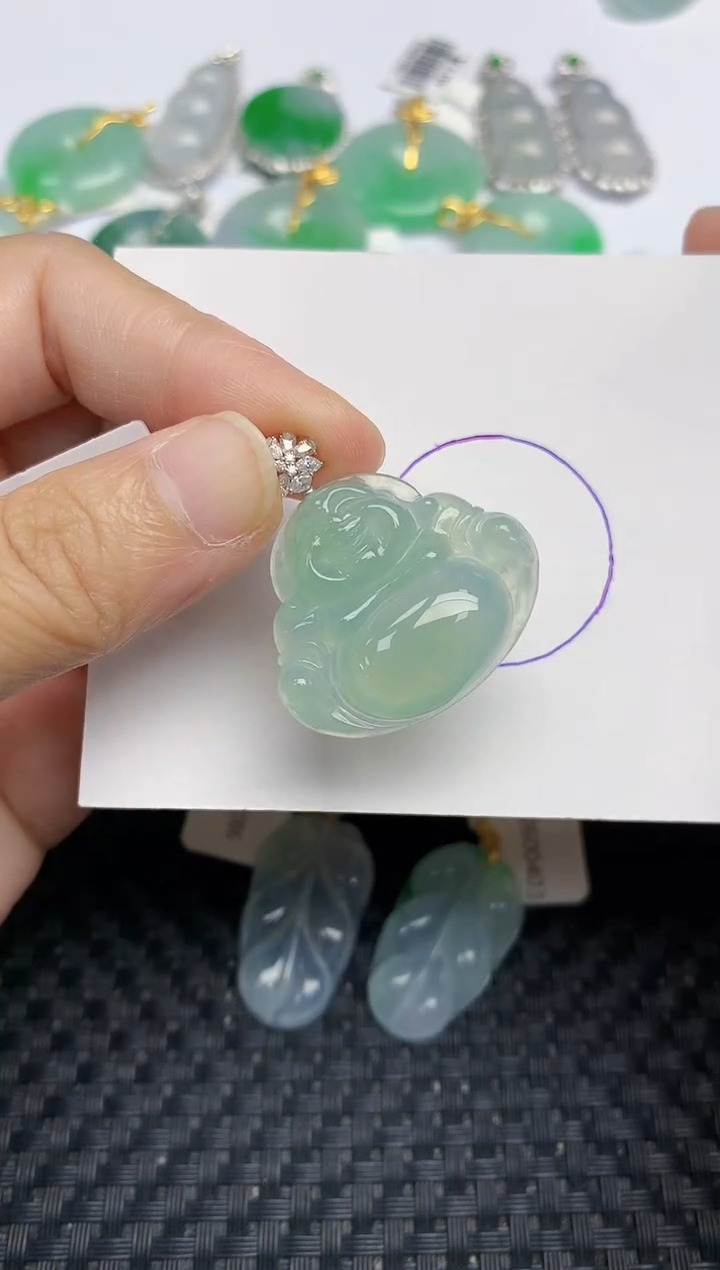 颈饰18K金镶嵌翡翠天然缅甸A货翡翠百元以上9元证书费自理