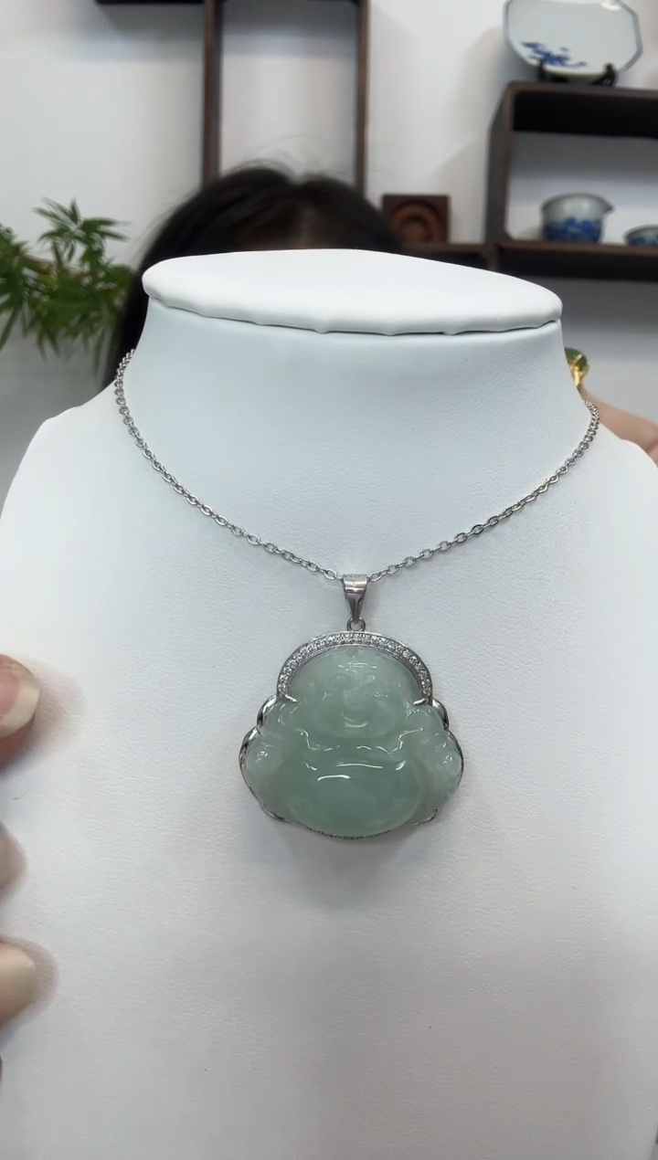 吊坠(赠链)银S925镶嵌翡翠小佛