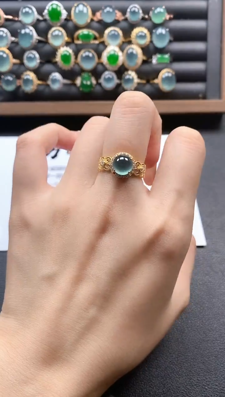 银S925镶嵌戒指翡翠51-6