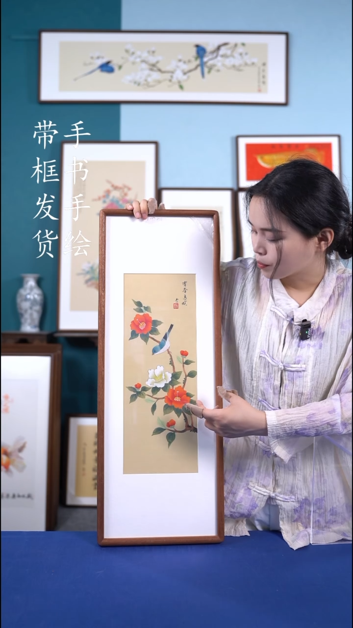 书法26*70 牡丹 手写手绘摆台