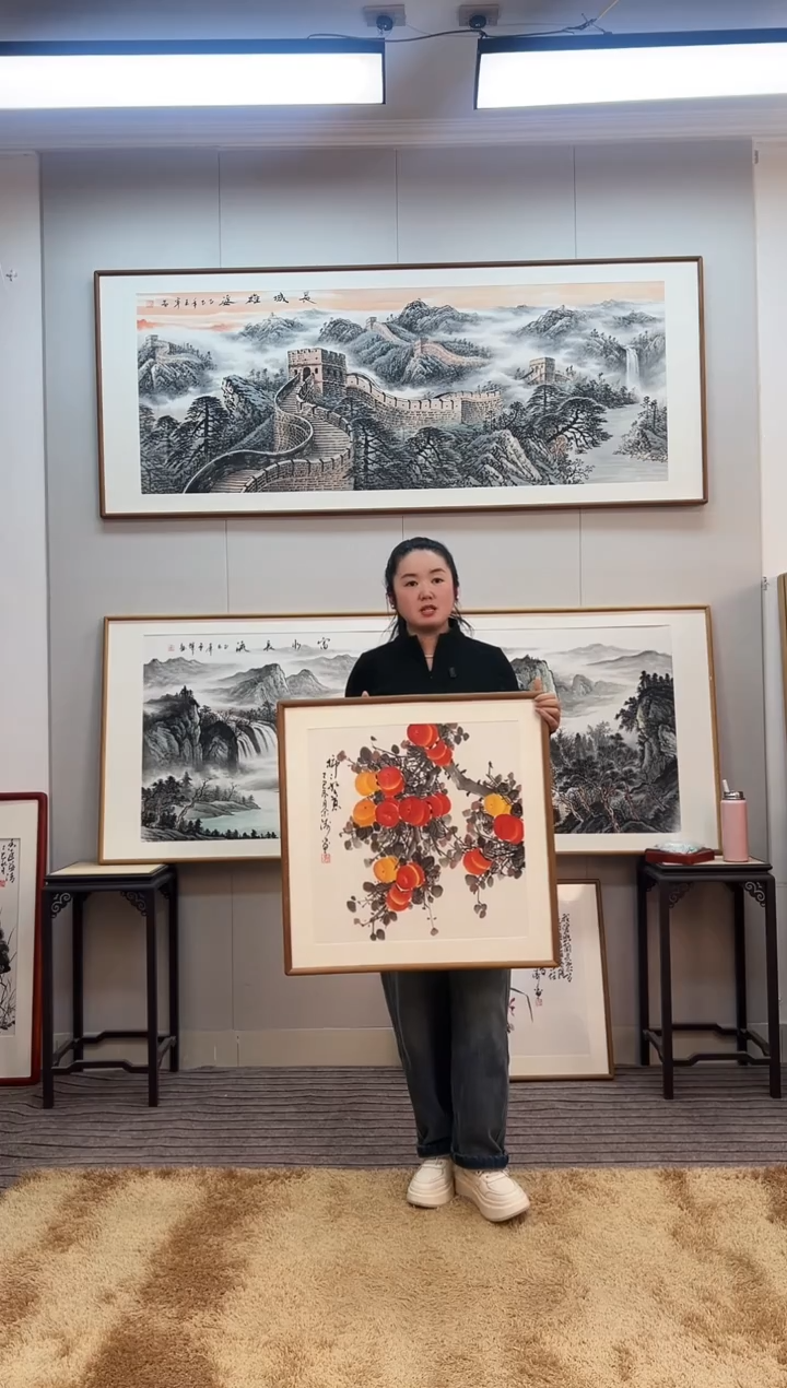 国画手绘柿子62*62尺寸