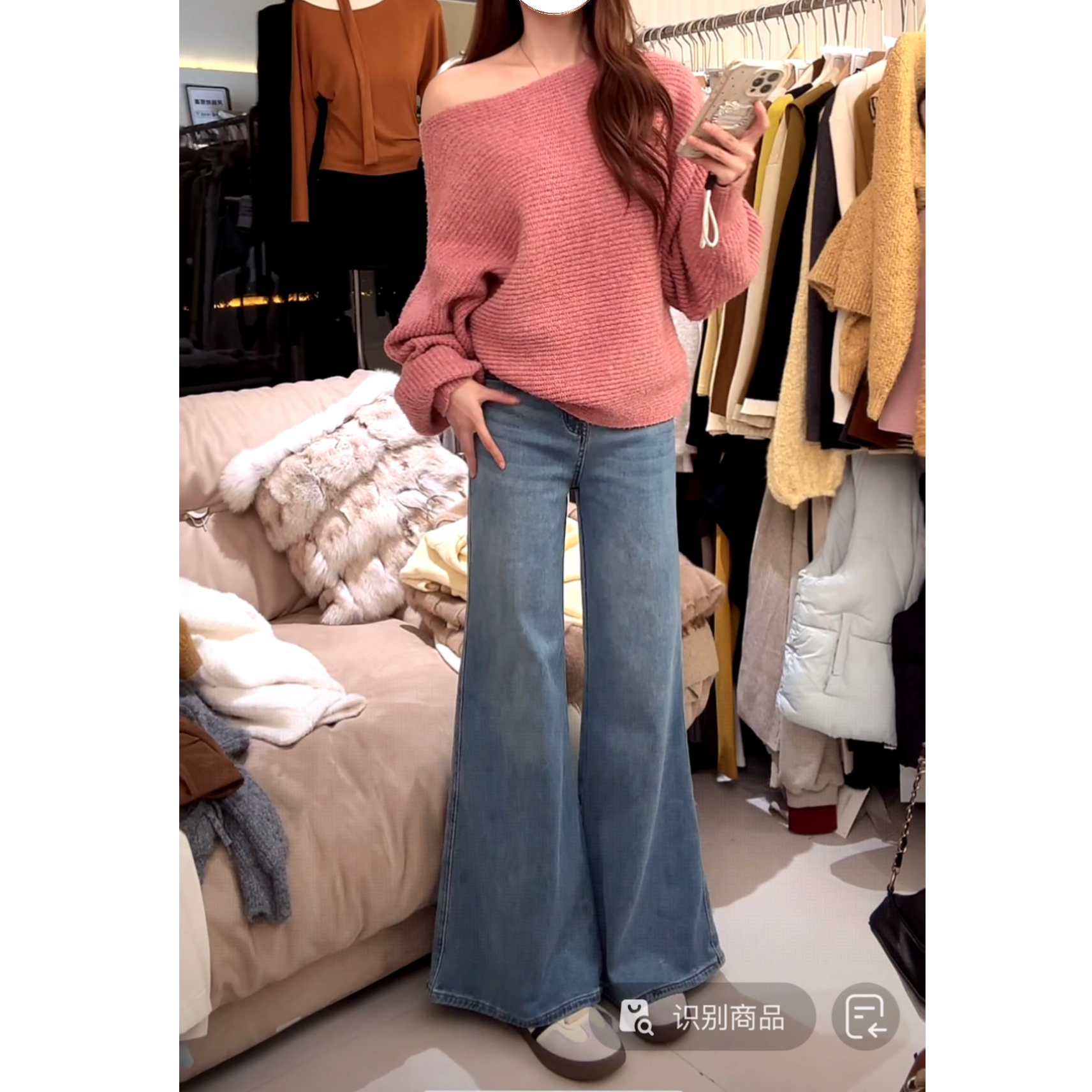 【磨毛牛仔裤】秋冬韩系简约水洗蓝色微辣阔腿显瘦百搭牛仔裤x