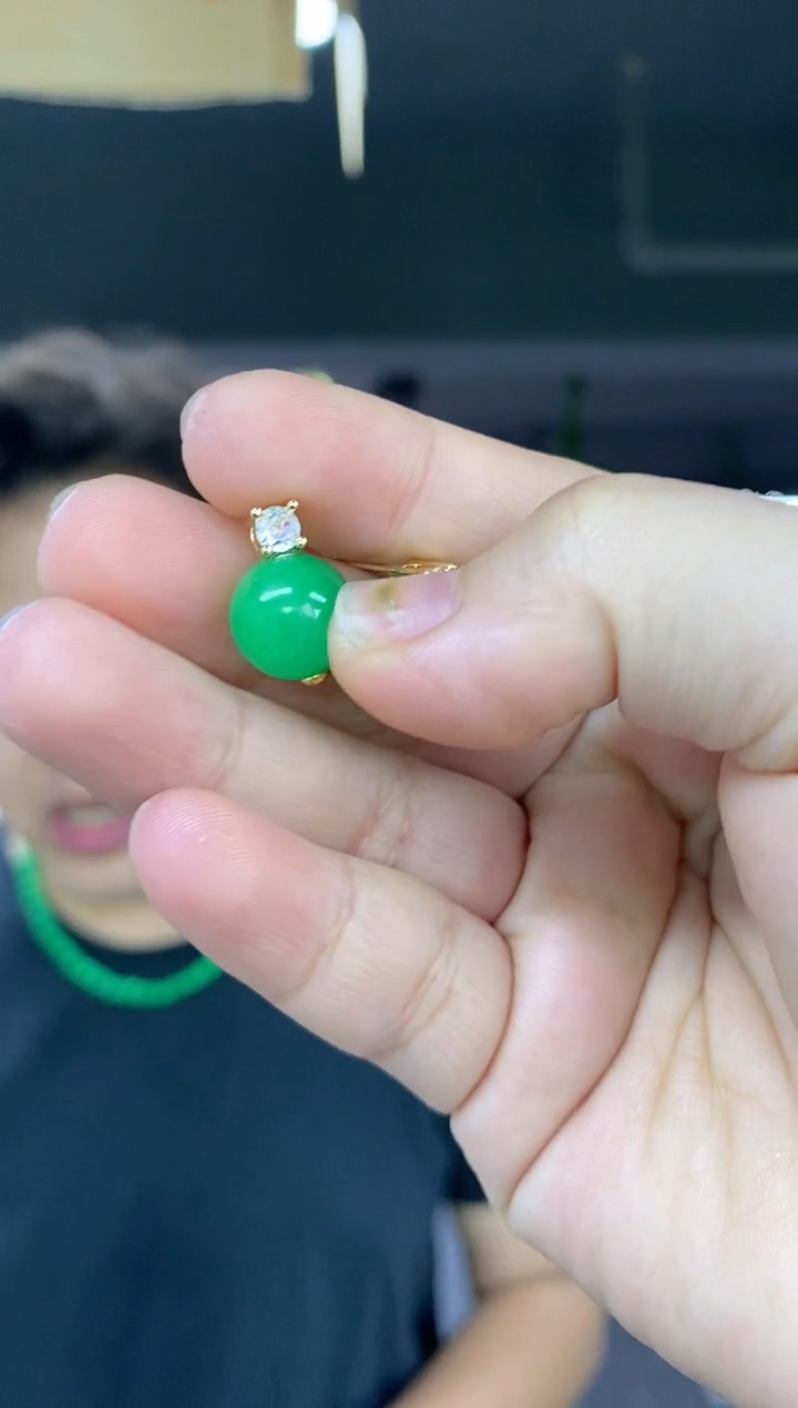 银S925镶嵌翡翠耳饰多样性发其一颜色微差