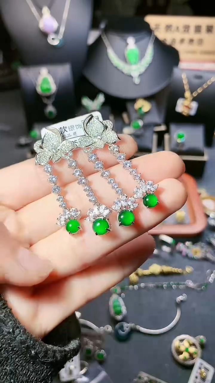 【闪购商品】翡翠耳饰银S925镶嵌耳饰