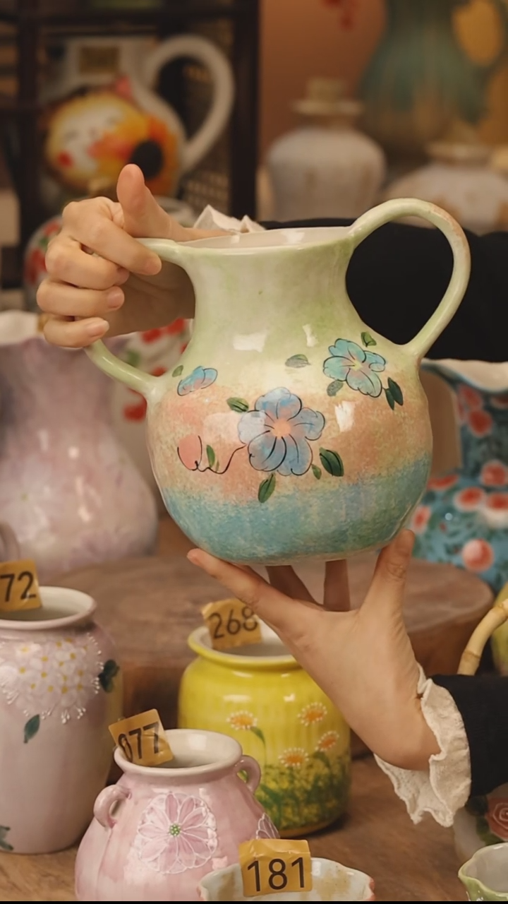 陶瓷景德镇设计师手作花器摆件侘寂风@M494@