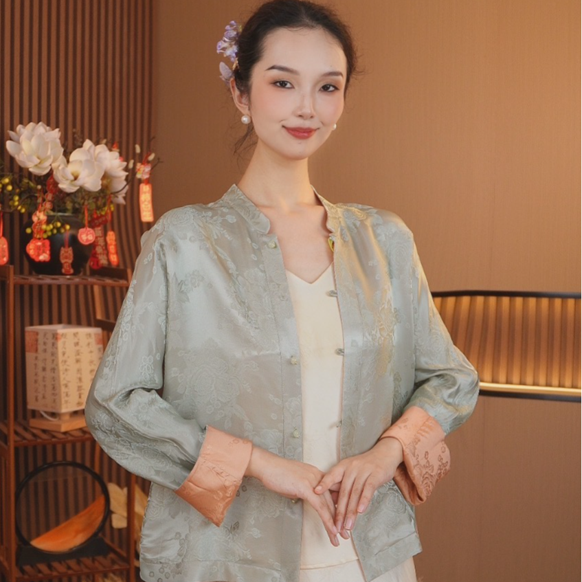 【碧水橙霞】新中式改良国风订制花萝提花双穿外套2025C4001曼玉