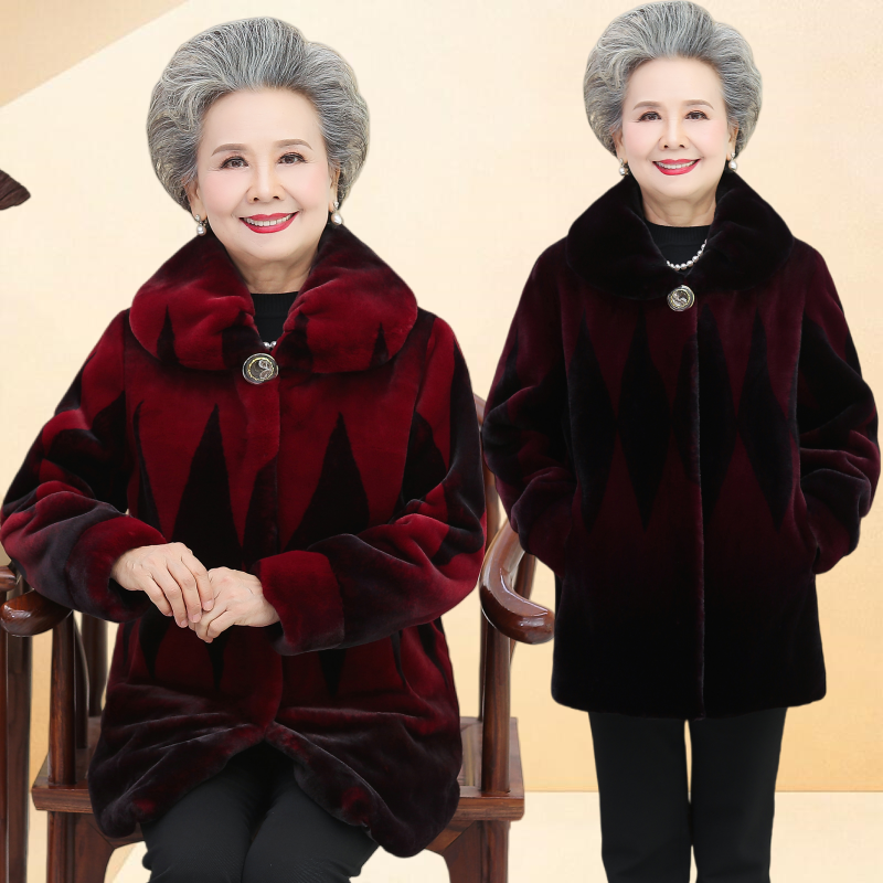 中老年人仿皮草女奶奶冬装水貂绒外套妈妈大衣老太太高贵棉衣服装