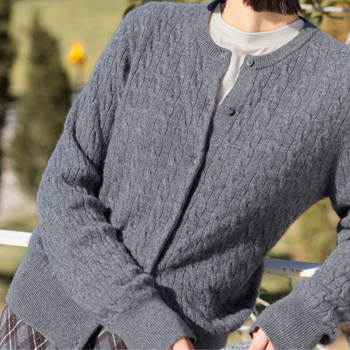 韩系百搭复古麻花圆领针织百搭基础款开衫上衣女18989