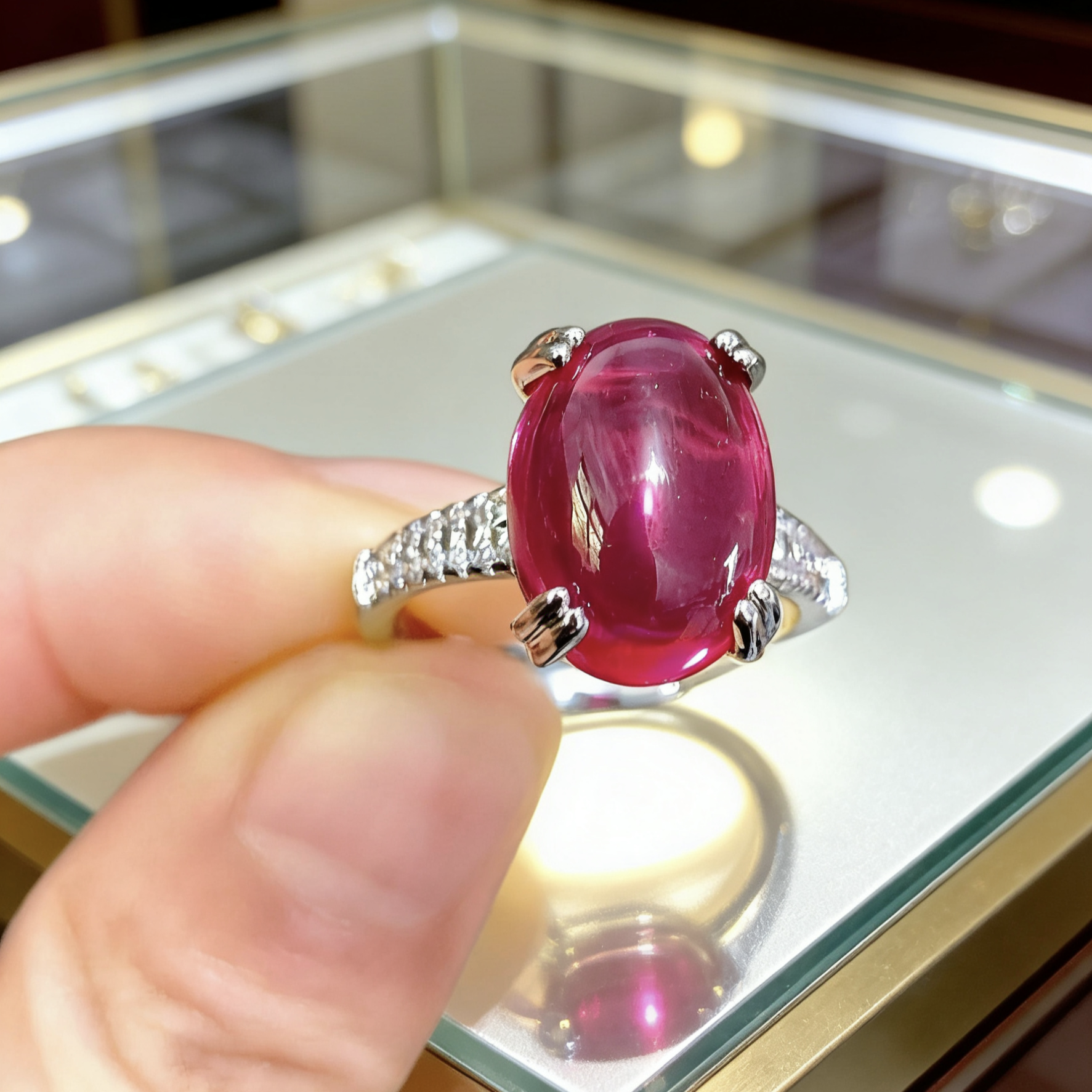 铜合金合成锆石戒指 爆款轻奢时尚开口红宝开口戒红色8818