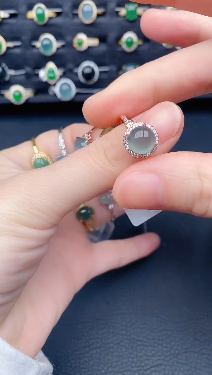 银S925镶嵌戒指翡翠天然a货翡翠3