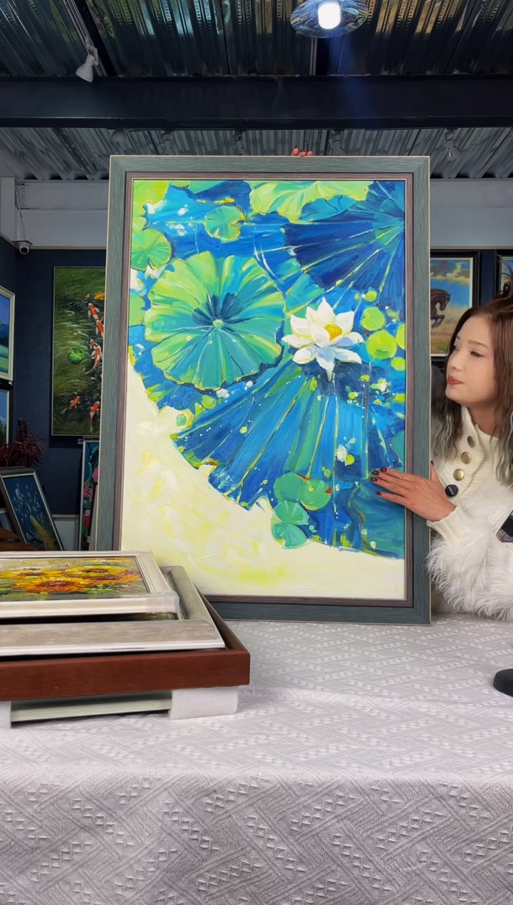 【闪购商品】油画2号 60*80 荷叶-手绘油画