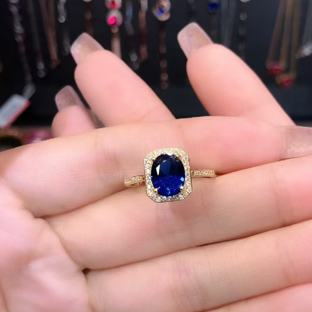 蓝宝石S925银镶戒指