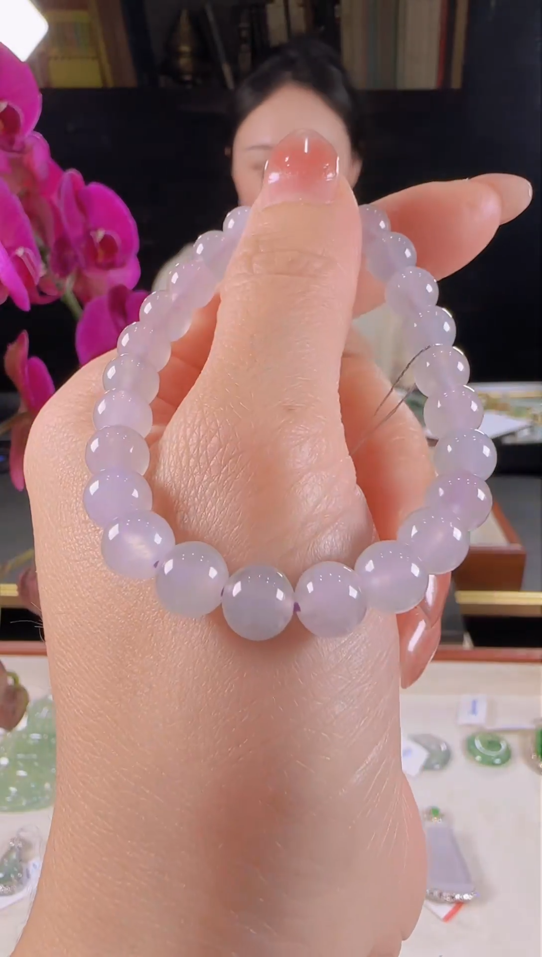 【闪购商品】翡翠手串未镶嵌淡紫底白冰手串