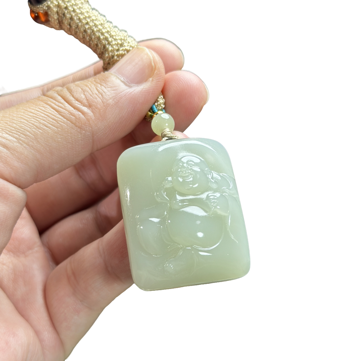 和田玉且末料弥勒佛方牌吊坠男女同款精雕挂坠大方大气上档次守护