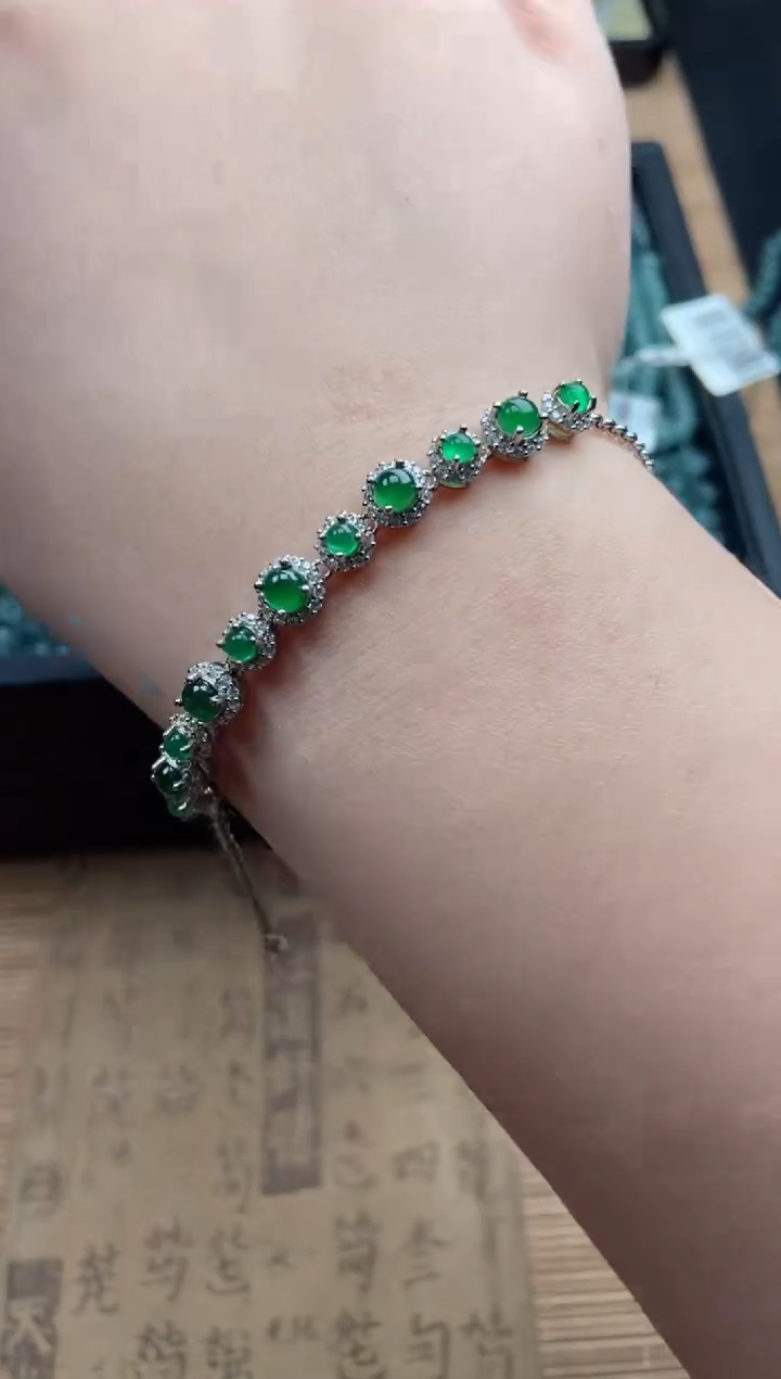 【闪购商品】翡翠手链银S925镶嵌蛋面手链
