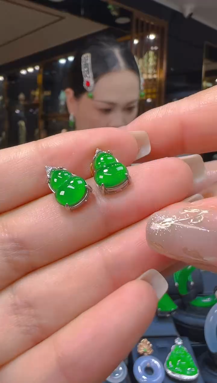 银S925镶嵌翡翠耳饰018（多样性发其一）