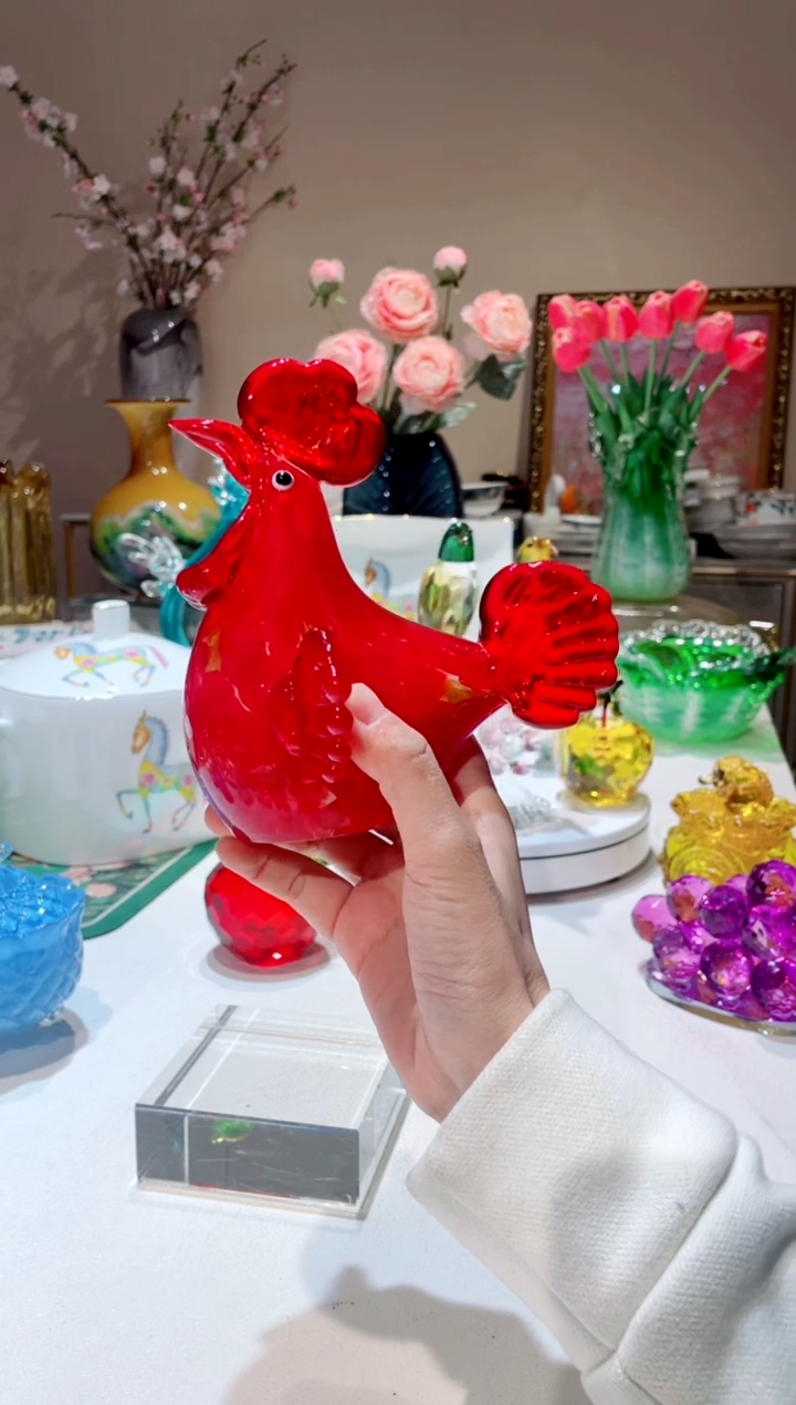 【闪购商品】琉璃手工艺品红色公鸡