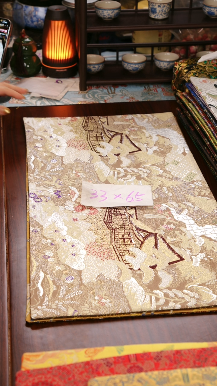 【西阵织亭台楼阁浅咖双面】中国风干泡织锦茶席33*65