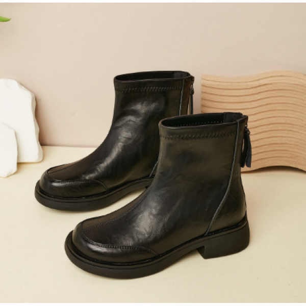 80066新款后拉链圆头舒适百搭软底时尚休闲马丁靴