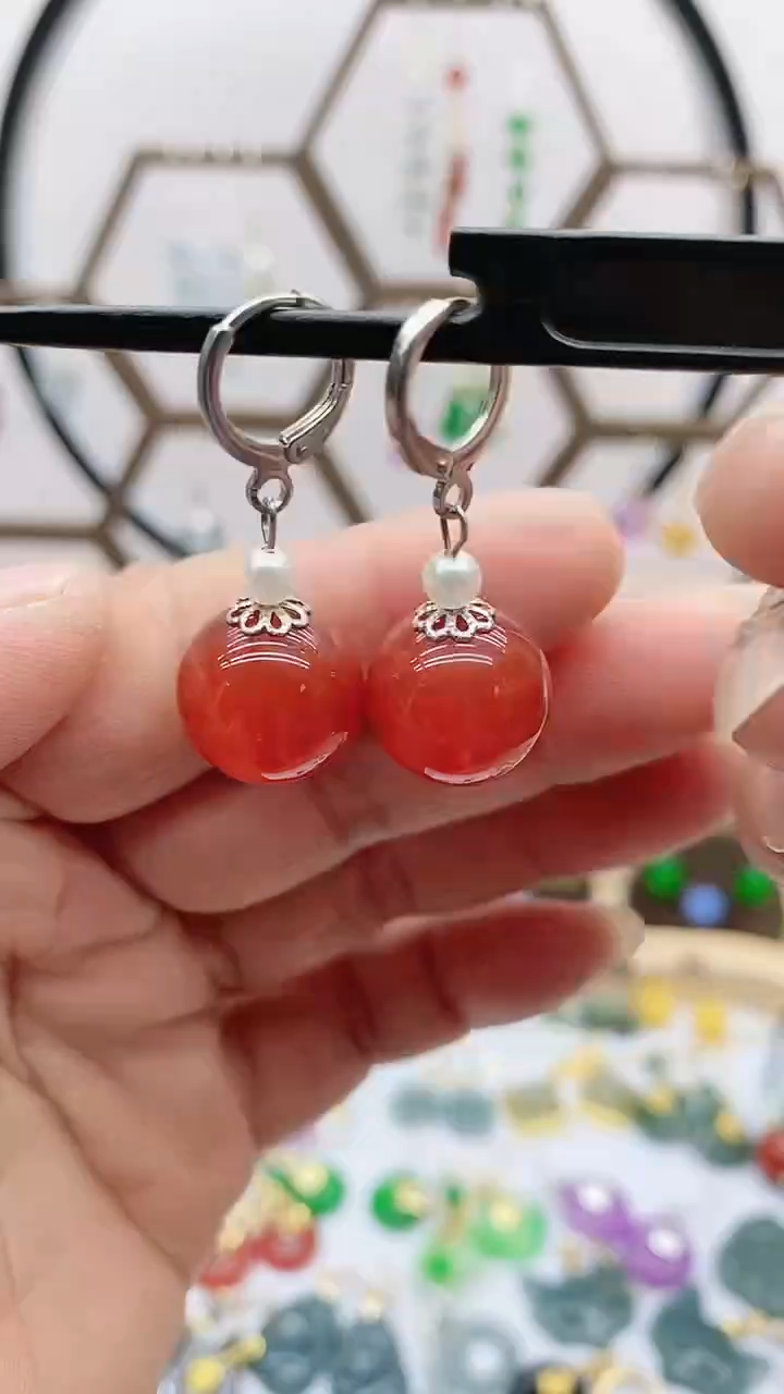 银S925镶嵌南红玛瑙耳饰38