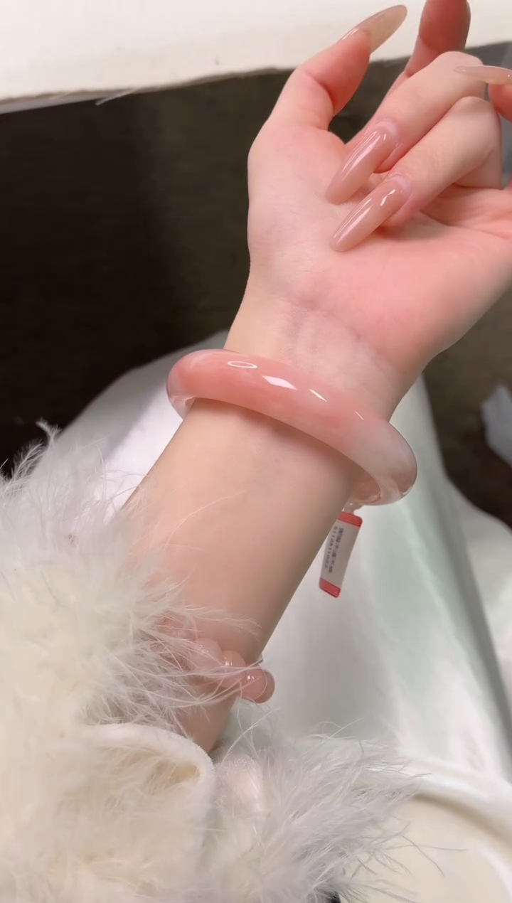 未镶嵌手镯石英质玉桃花1-圈口58.1