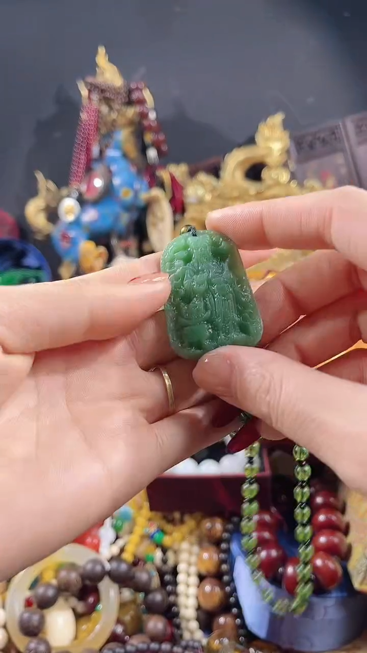 【闪购商品】和田玉颈饰未镶嵌【闪购商品】财神项链绿色5
