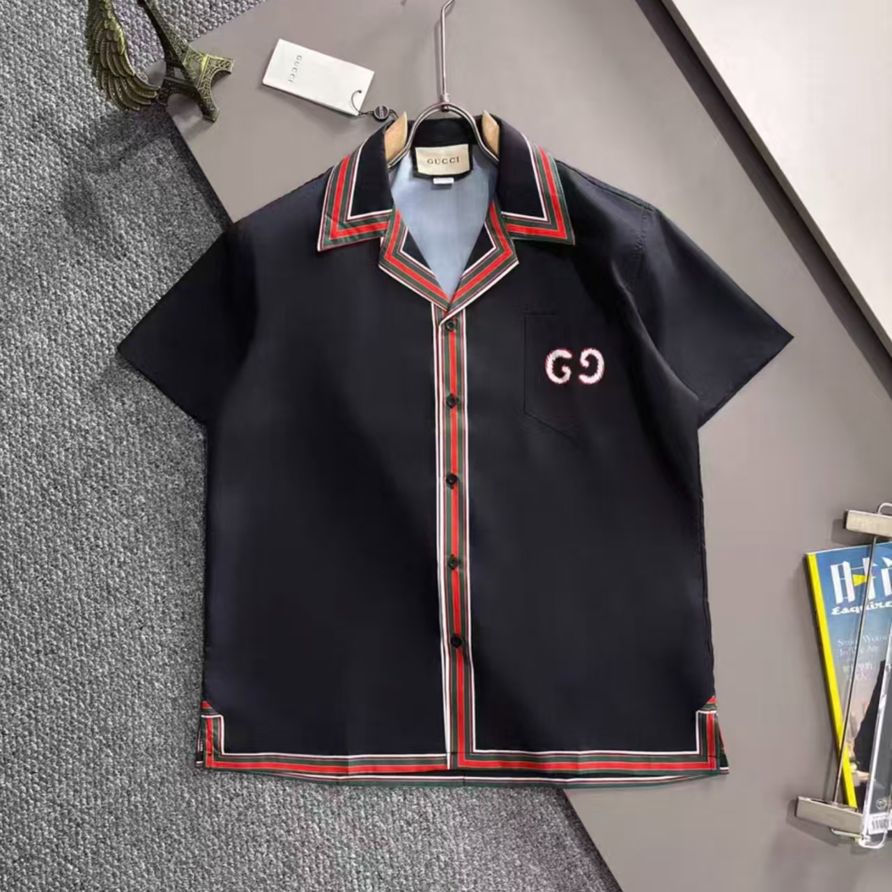 95新 GUCCI/古驰 古驰深色印花polo衫/dd0008