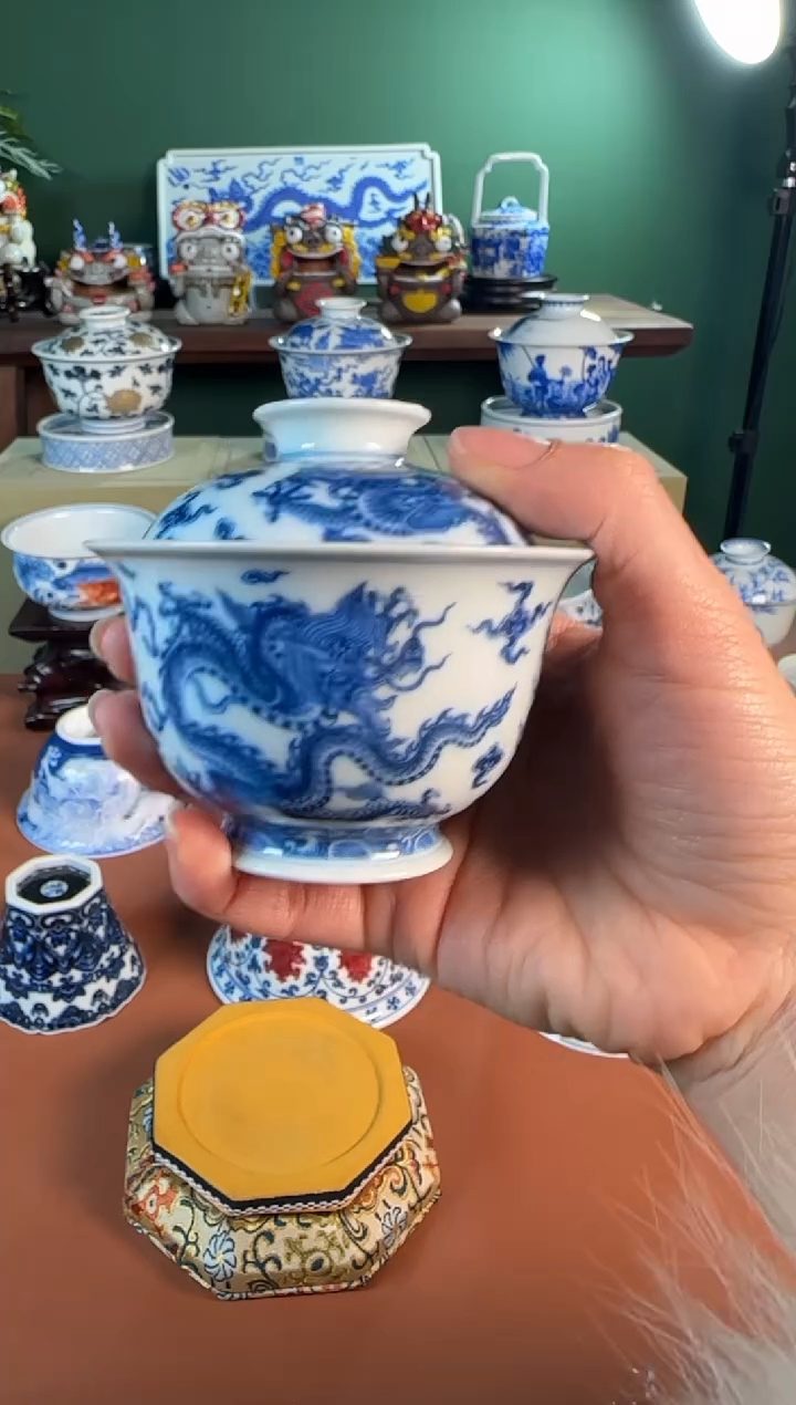 【闪购商品】杯望月怀古。九龙盖碗。