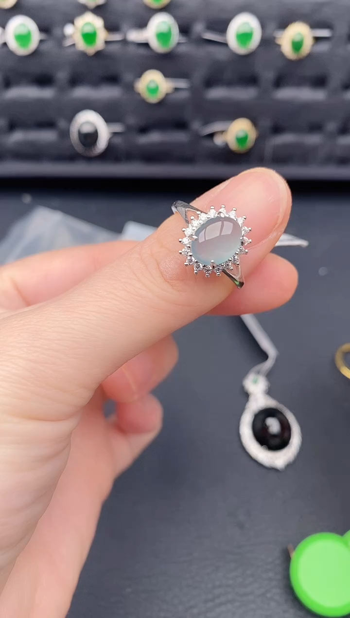 银S925镶嵌戒指翡翠天然a货翡翠259