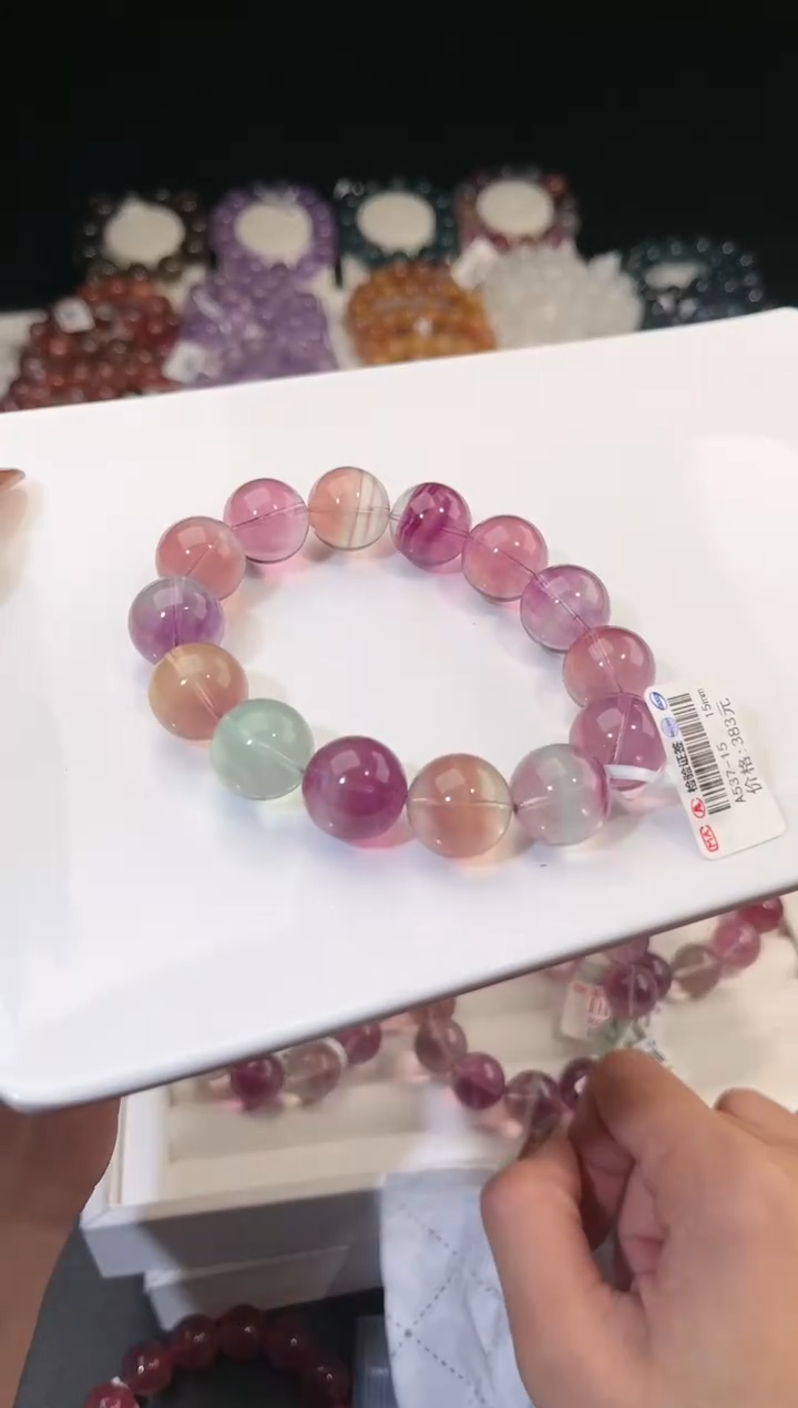 【闪购商品】萤石手链未镶嵌多样性发一彩萤石15mm