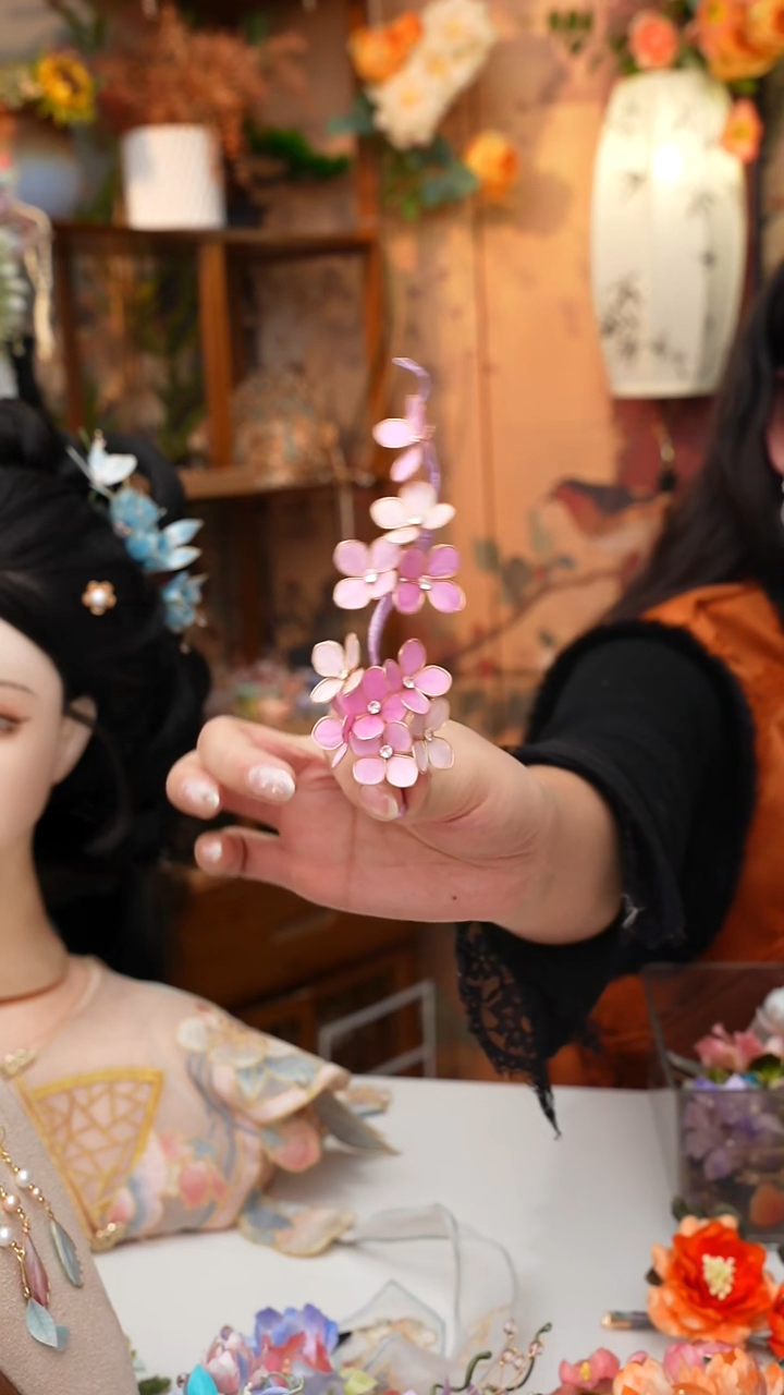 纯铜锆石925银锦簪阁非遗绒花