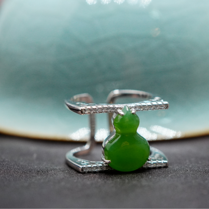 【山哥专享】S925和田玉碧玉葫芦戒指 BT071102