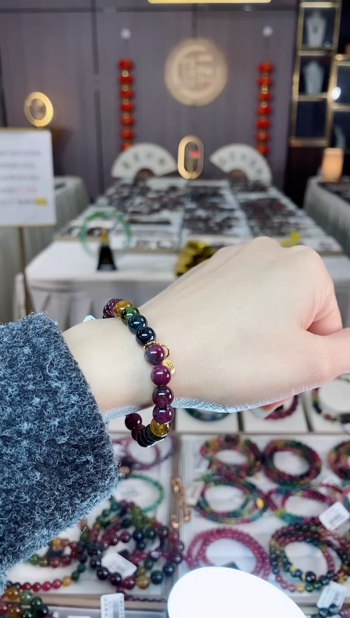 未镶嵌老矿碧玺色标彩虹单圈手串7mm+碧玺dan多样性发货一条