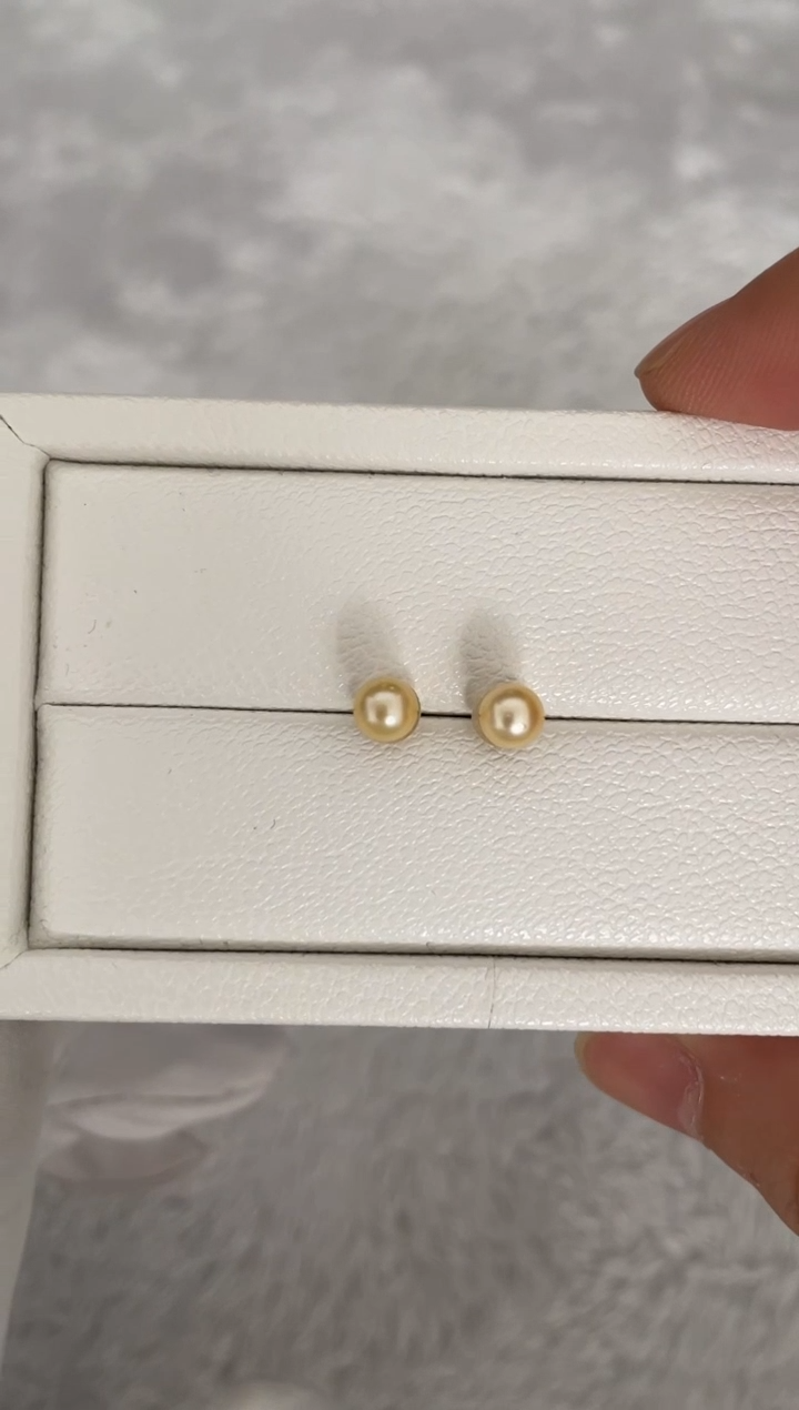 银S925镶嵌耳钉海水珍珠AK羽皇金素钉5-5.5mm