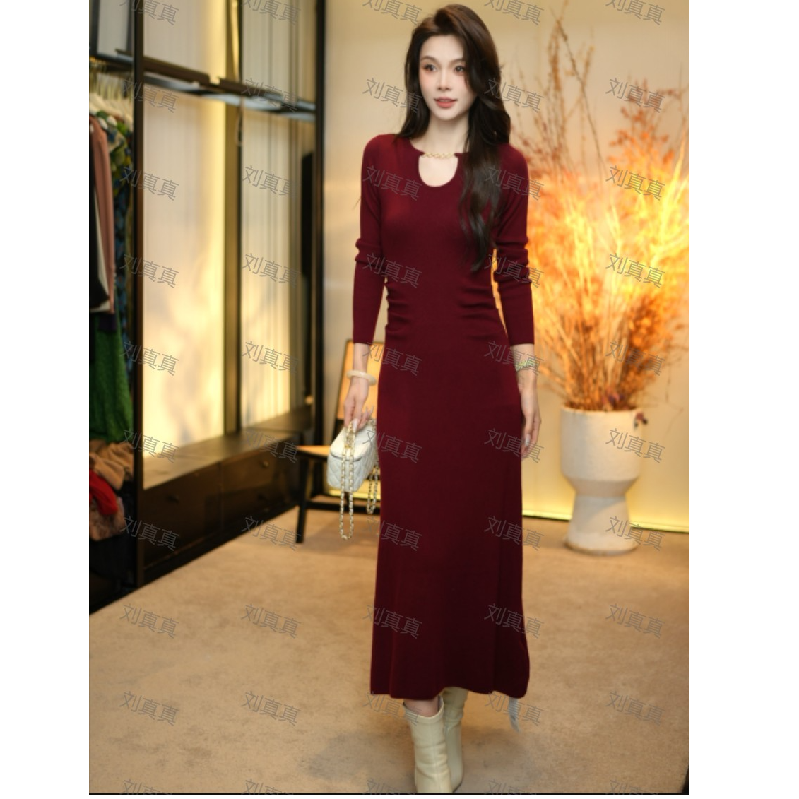 【刘真真巴黎佳人】Z1054秋冬新款法式轻奢贵气显瘦款连衣裙QC
