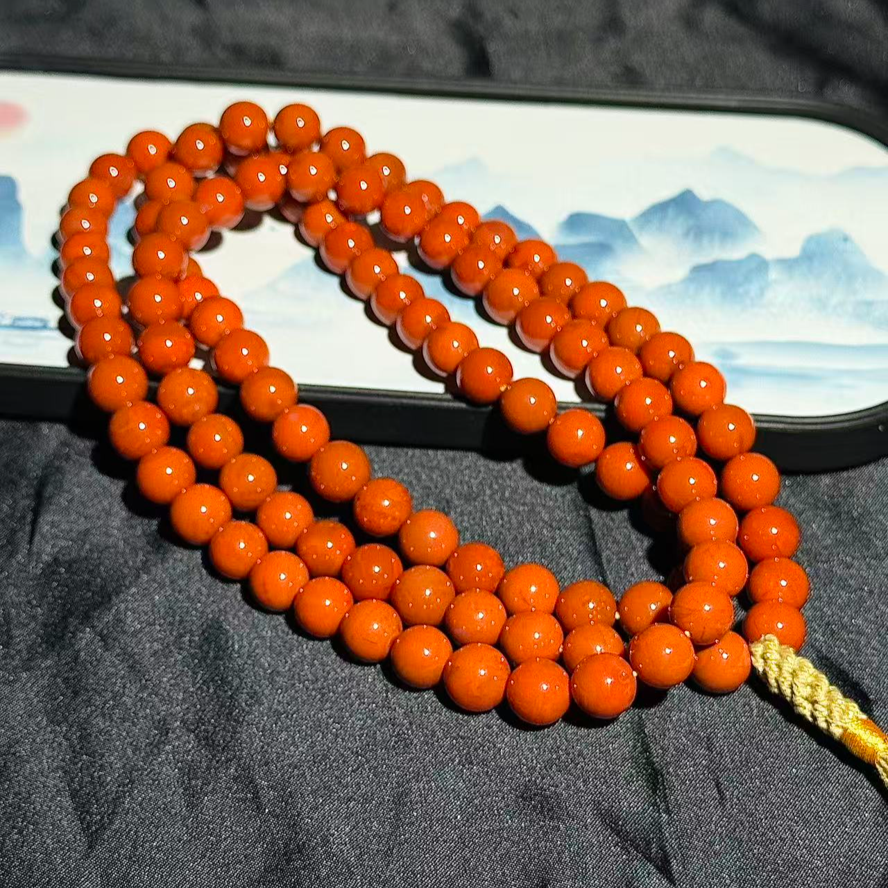 【杰韵】原矿无优化南红瓦西柿子锦108佛珠10.5mm+手串脖挂收藏级