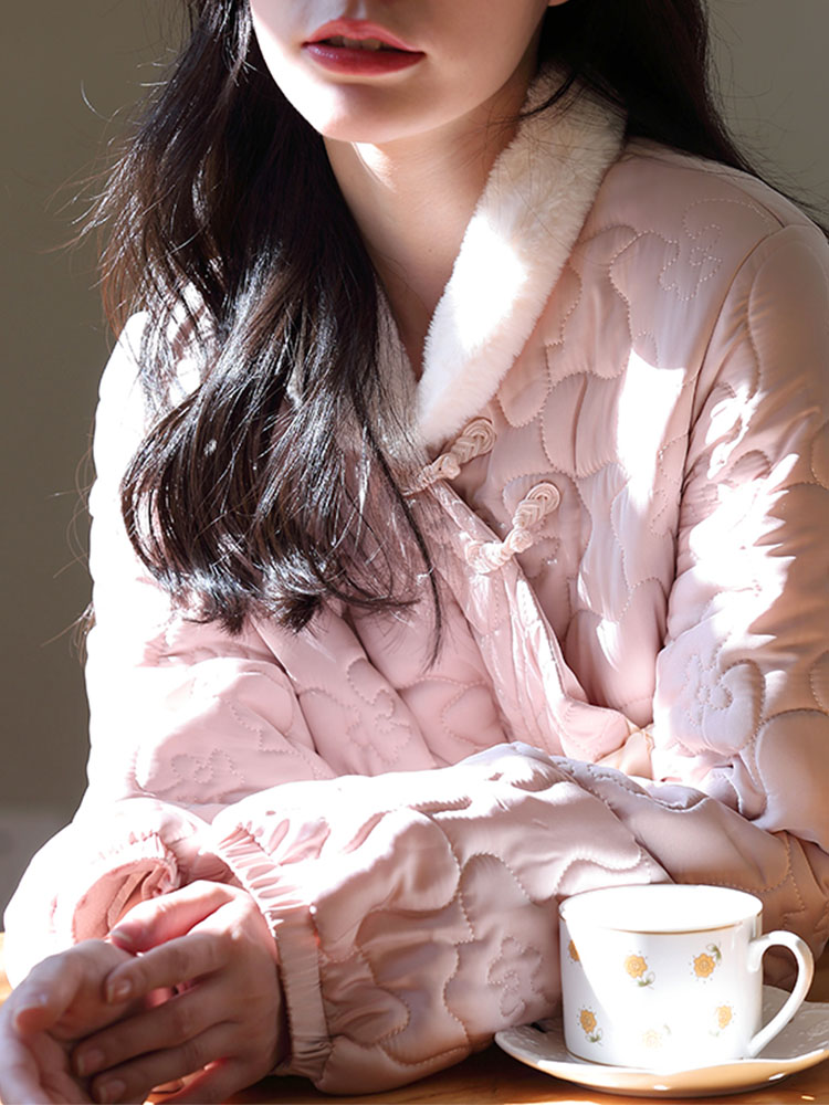 原创设计长款加厚甜美娃娃领中长款保暖家居服睡袍