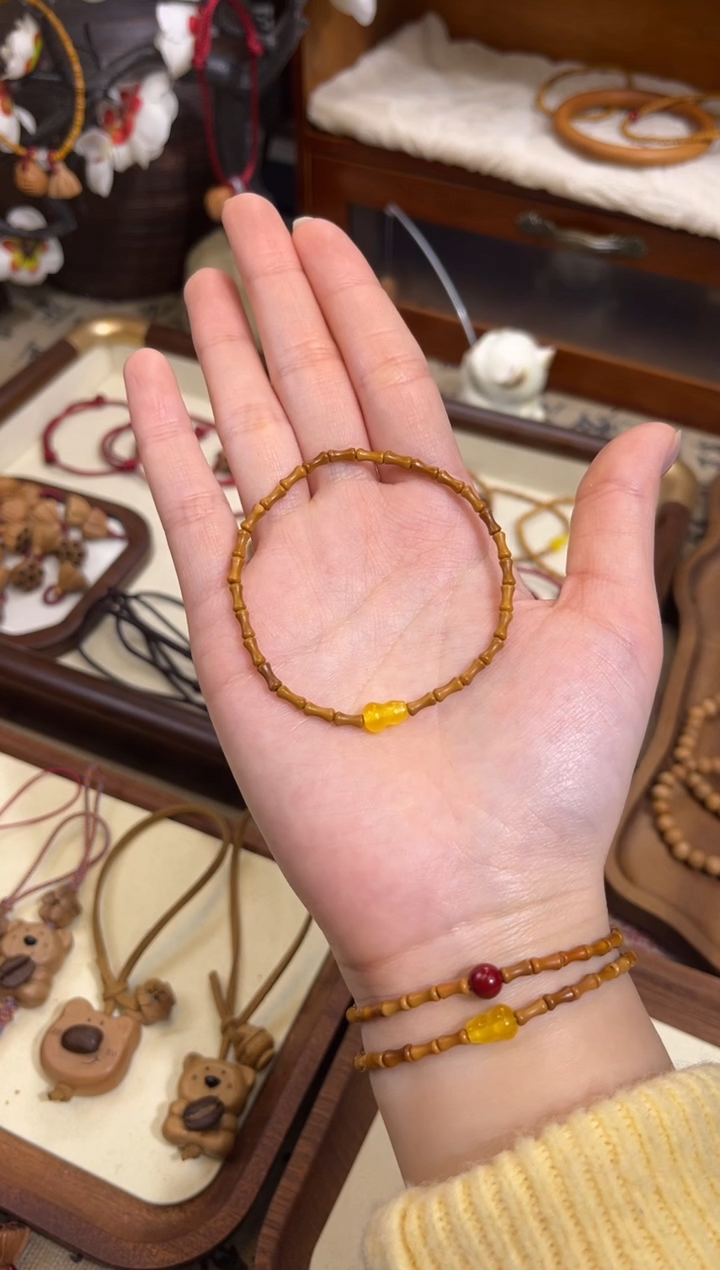 手串桃核【桃缘行】竹节「黄色葫芦」桃木桃核辟、挡、驱、护 备注手围