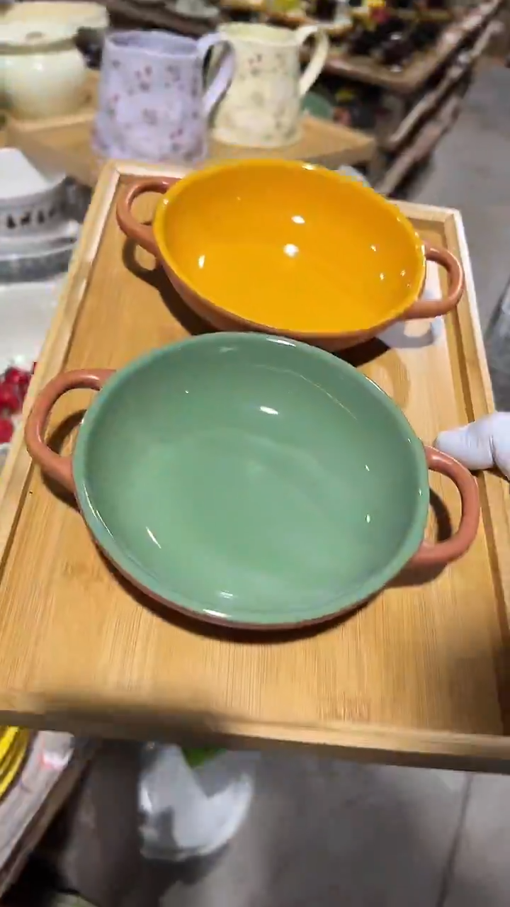 陶瓷2个大号双耳盘微瑕 凑满20元包邮