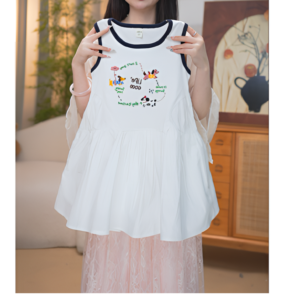 2025夏季新款女童刺绣连衣裙撞色背心裙-SQ1183