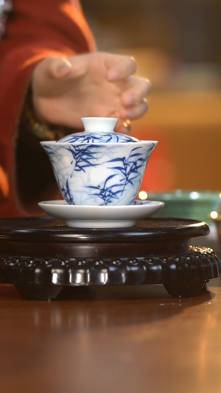 【闪购商品】杯[不一样瓷器]竹纹三才盖碗