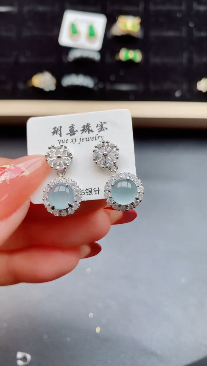 【闪购商品】翡翠耳饰银S925镶嵌585080
