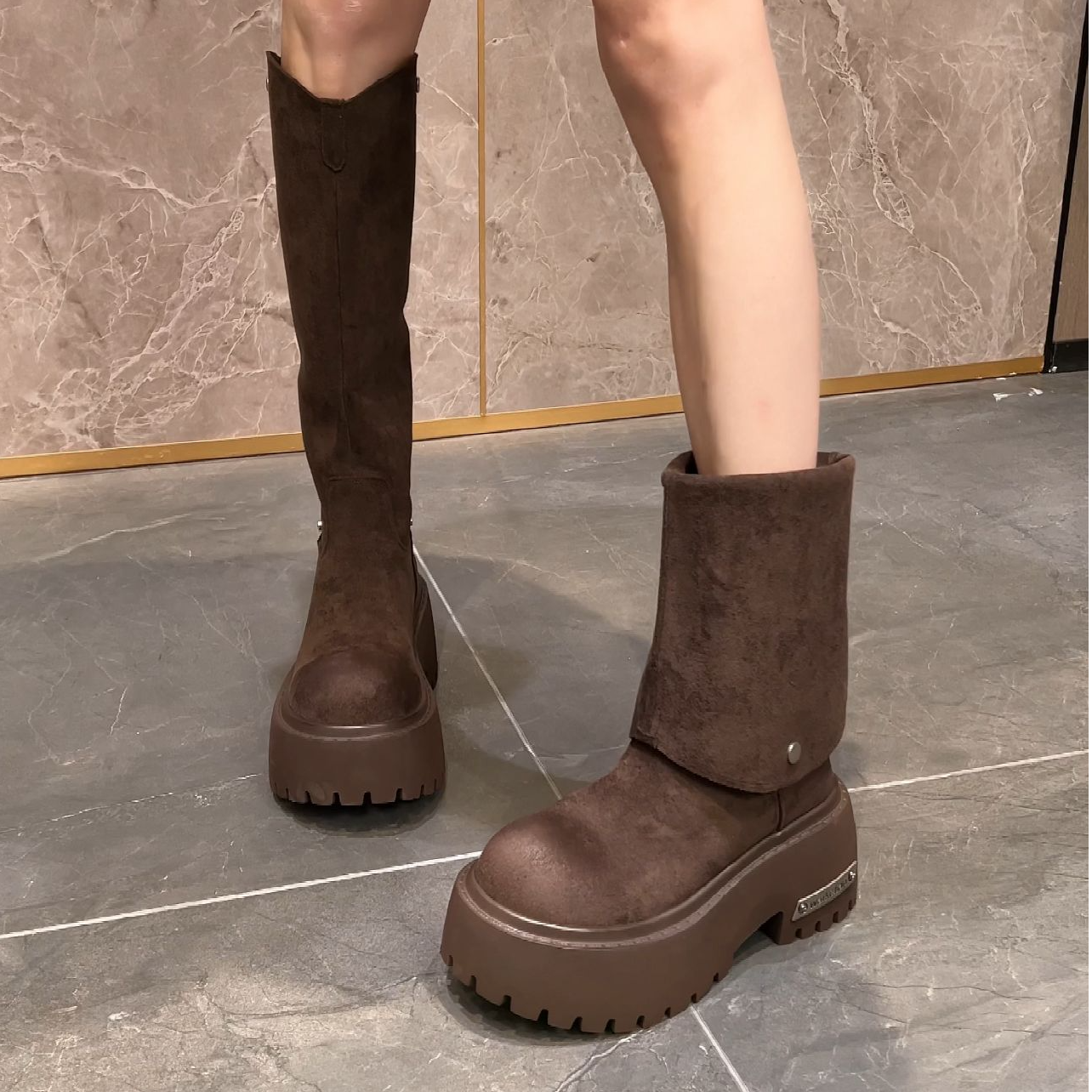 安暖家秋季修面皮百搭显瘦马丁靴女鞋小个子裤管靴子ASD68
