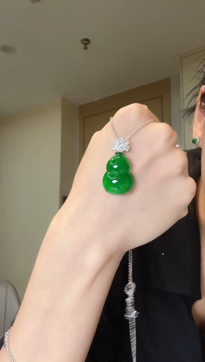 翡翠银S925镶嵌吊坠(不含链)天然翡翠吊坠1
