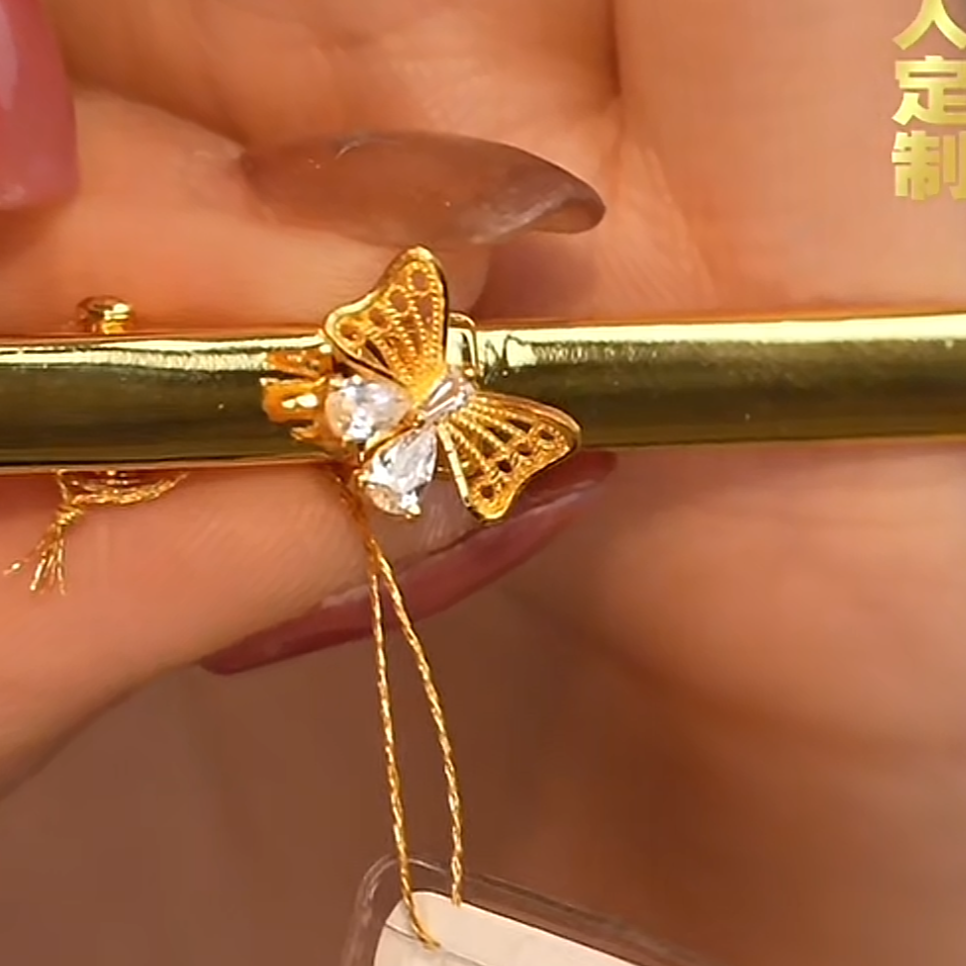 鳳喆錾刻镂空花丝工艺设计师款蝴蝶发夹时尚日常足金999