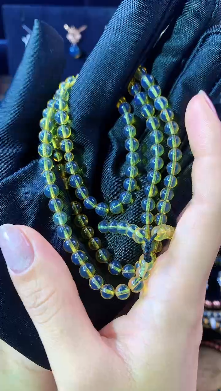 【闪购商品】琥珀珠宝奇石未镶嵌5MM高蓝蓝珀108佛珠