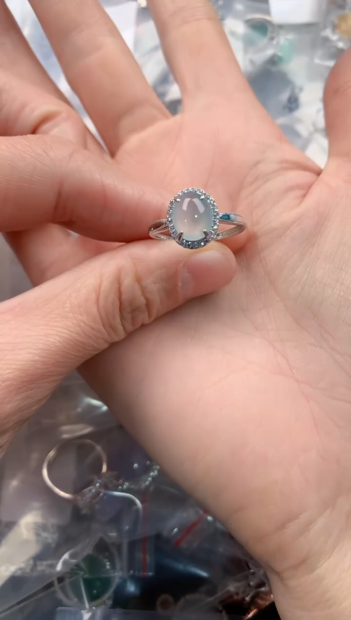 银S925镶嵌戒指翡翠66   6