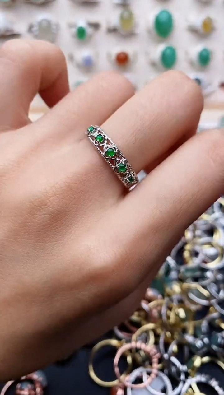 【闪购商品】翡翠戒指银S925镶嵌缅甸翡翠