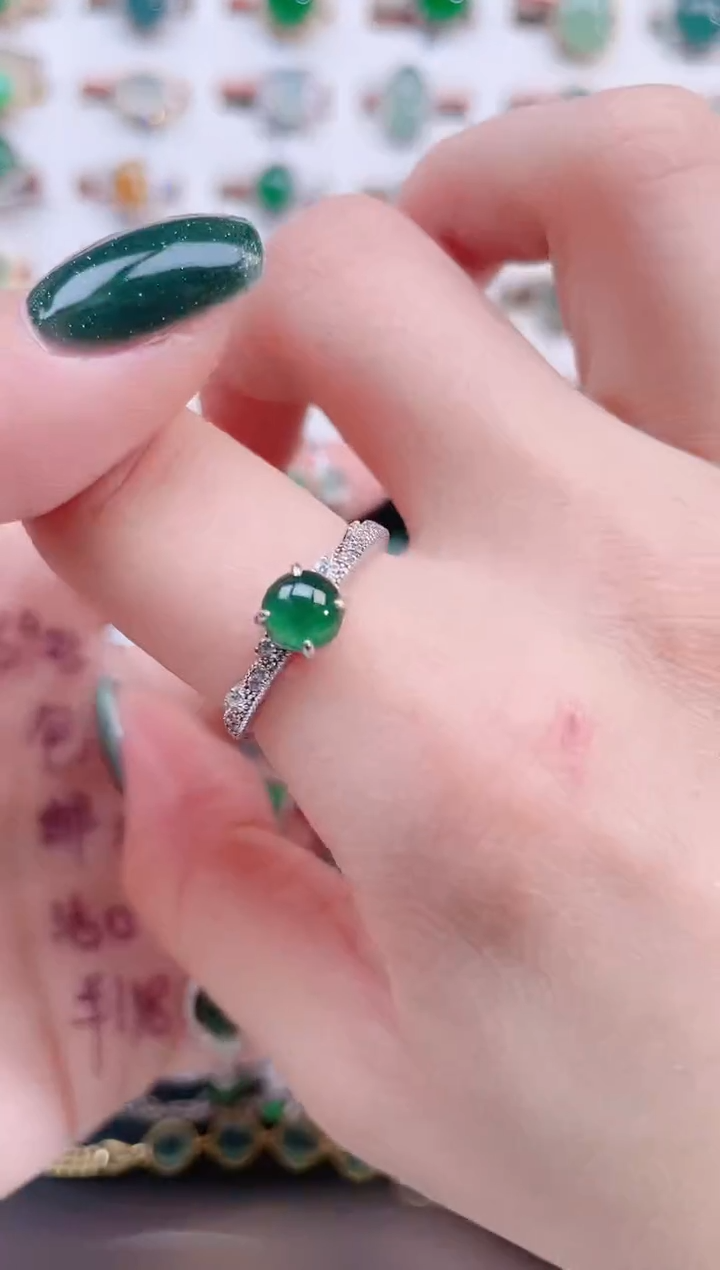 银S925镶嵌戒指翡翠天然翡翠